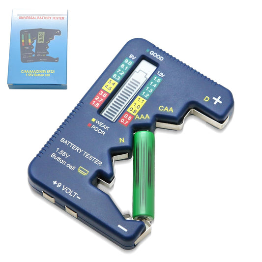 Battery Tester Universal Small Battery Checker Tester for All Battery AAA AA C D N 9V (6F22) 1.55V Button Cell Digital LCD Display Batteries Capacity Checker for Home Use (Model TA001)