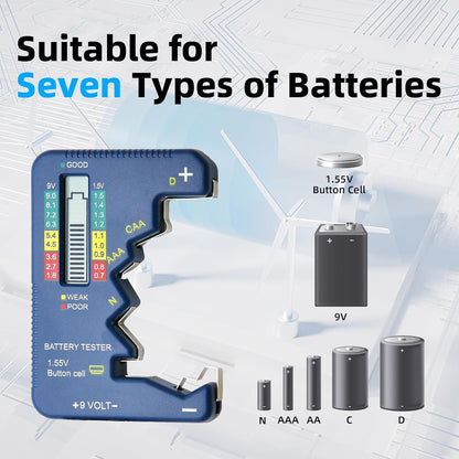 Battery Tester Universal Small Battery Checker Tester for All Battery AAA AA C D N 9V (6F22) 1.55V Button Cell Digital LCD Display Batteries Capacity Checker for Home Use (Model TA001)